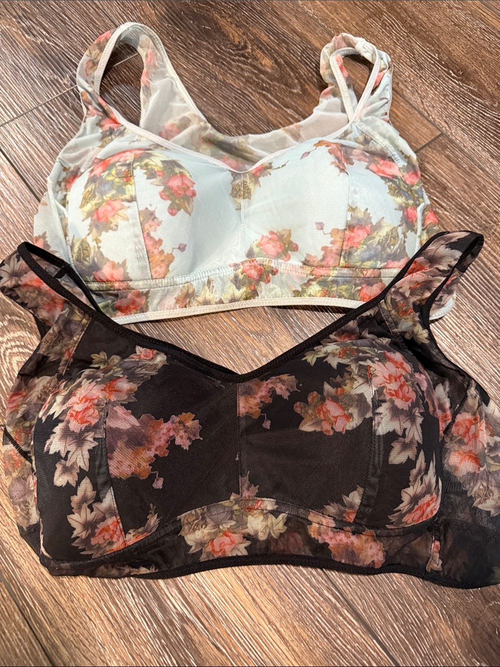 Floral Mesh Bralette Duo - Mint & Black XL